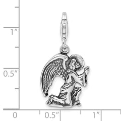 Amore La Vita Sterling Silver Rhodium-plated Polished 3-D Antique Kneeling Angel Charm with Fancy Lobster Clasp