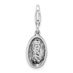 Amore La Vita Sterling Silver Rhodium-plated Polished Antiqued BELIEVE Charm with Fancy Lobster Clasp