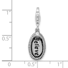 Amore La Vita Sterling Silver Rhodium-plated Polished Antiqued BELIEVE Charm with Fancy Lobster Clasp