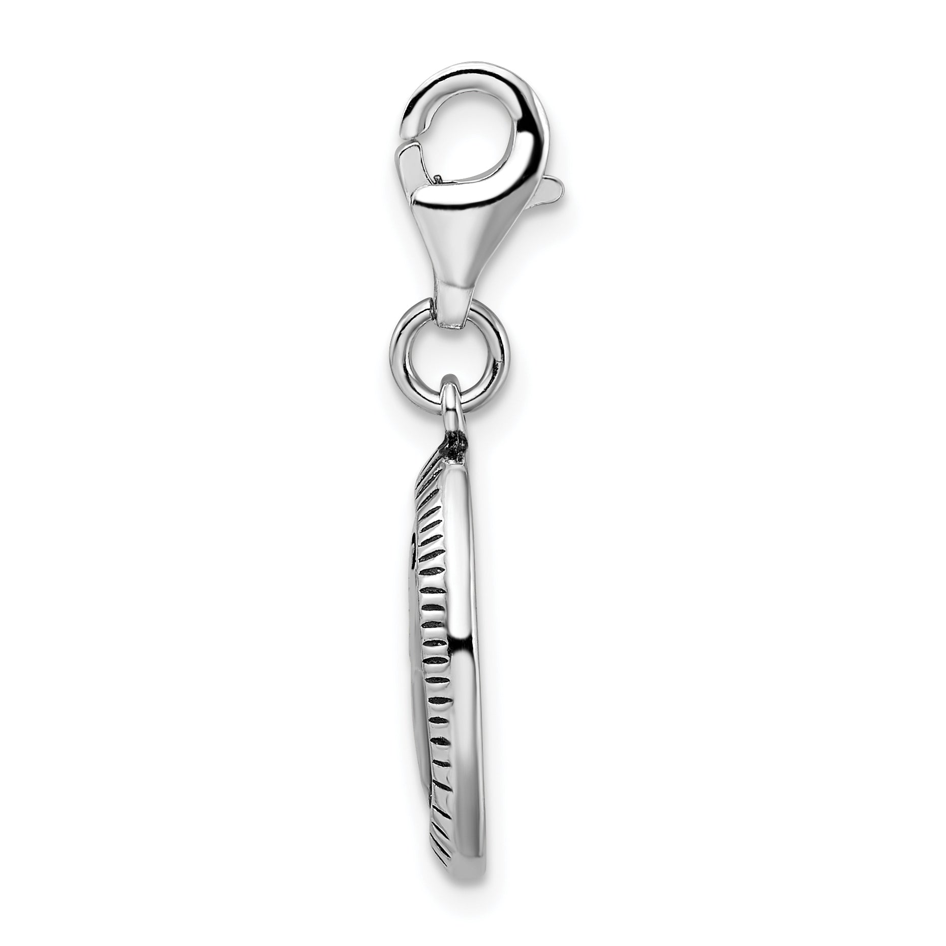 Amore La Vita Sterling Silver Rhodium-plated Polished Antiqued SURVIVOR Charm with Fancy Lobster Clasp
