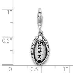 Amore La Vita Sterling Silver Rhodium-plated Polished Antiqued SURVIVOR Charm with Fancy Lobster Clasp