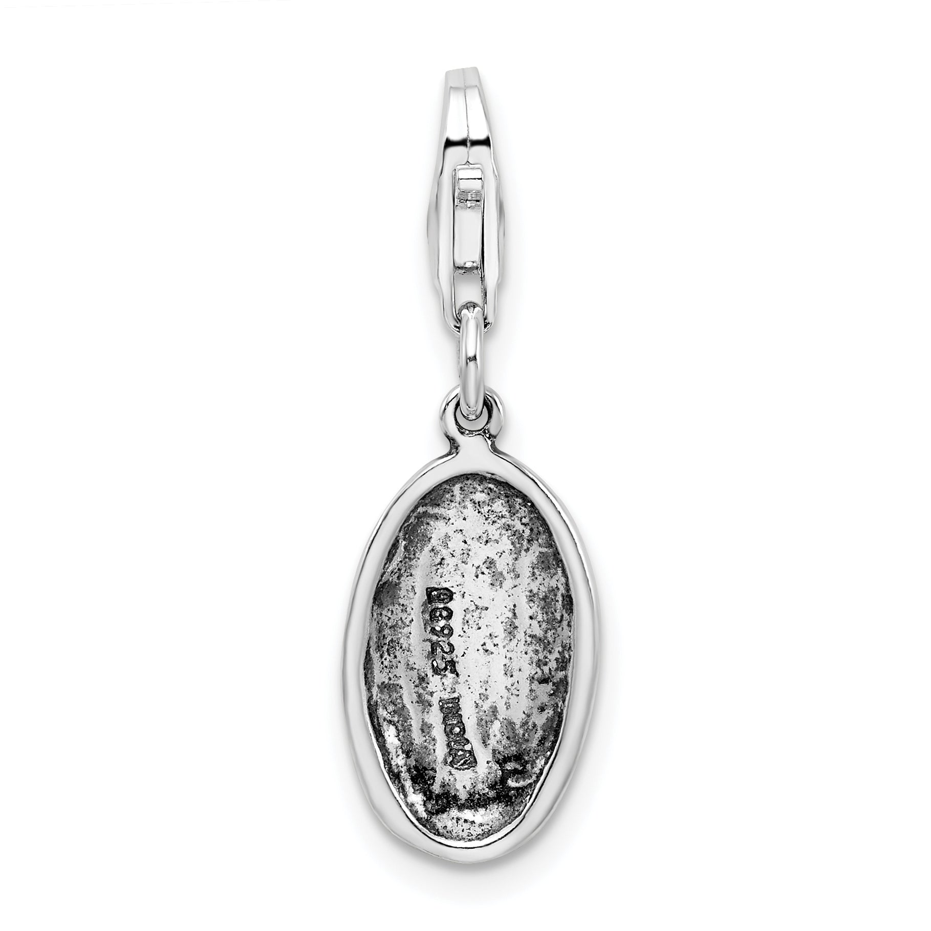 Amore La Vita Sterling Silver Rhodium-plated Polished Antiqued STRENGTH Charm with Fancy Lobster Clasp