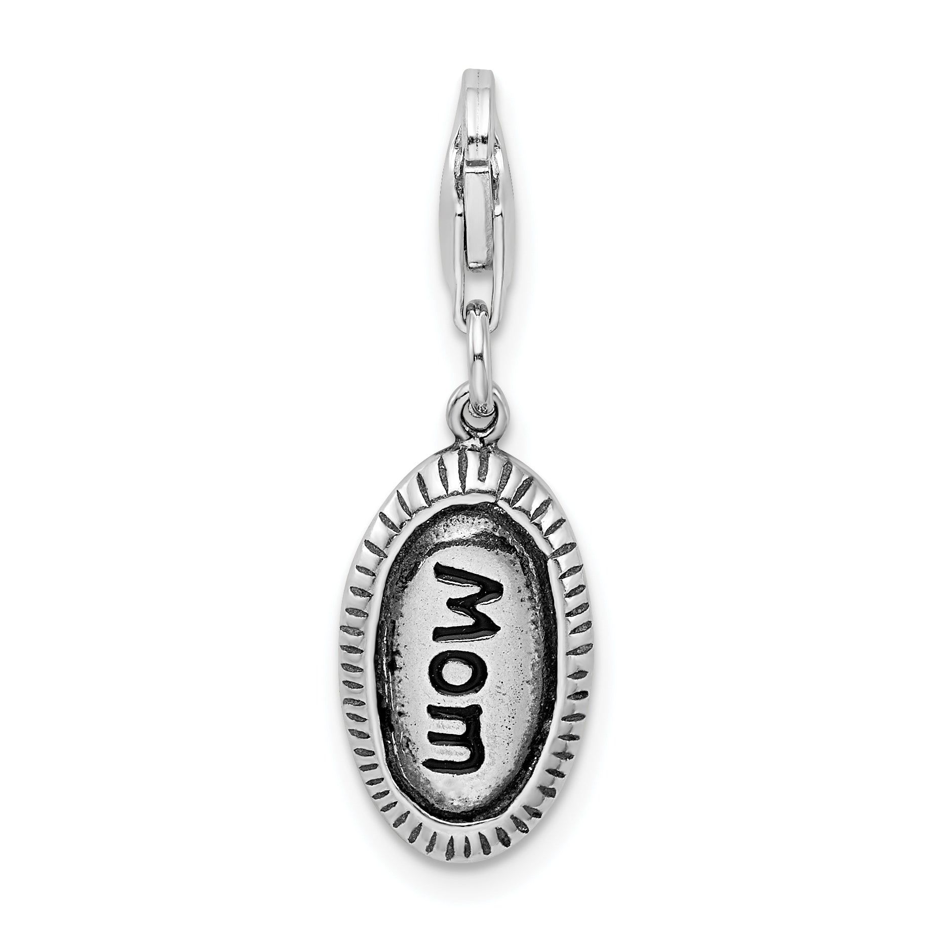 Amore La Vita Sterling Silver Rhodium-plated Polished Antiqued MOM Charm with Fancy Lobster Clasp Main image