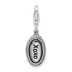 Amore La Vita Sterling Silver Rhodium-plated Polished Antiqued XOXO Charm with Fancy Lobster Clasp