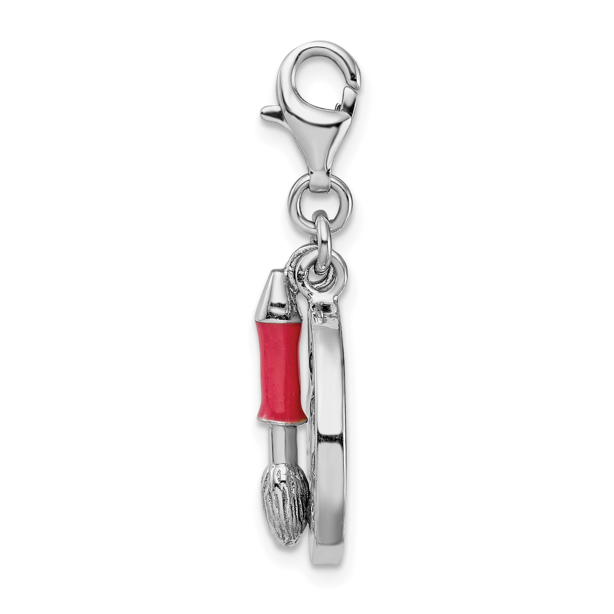 Amore La Vita Sterling Silver Rhodium-plated Polished 3-D CZ Enameled Artist Palette Charm with Fancy Lobster Clasp Secondary image