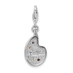 Amore La Vita Sterling Silver Rhodium-plated Polished 3-D CZ Enameled Artist Palette Charm with Fancy Lobster Clasp