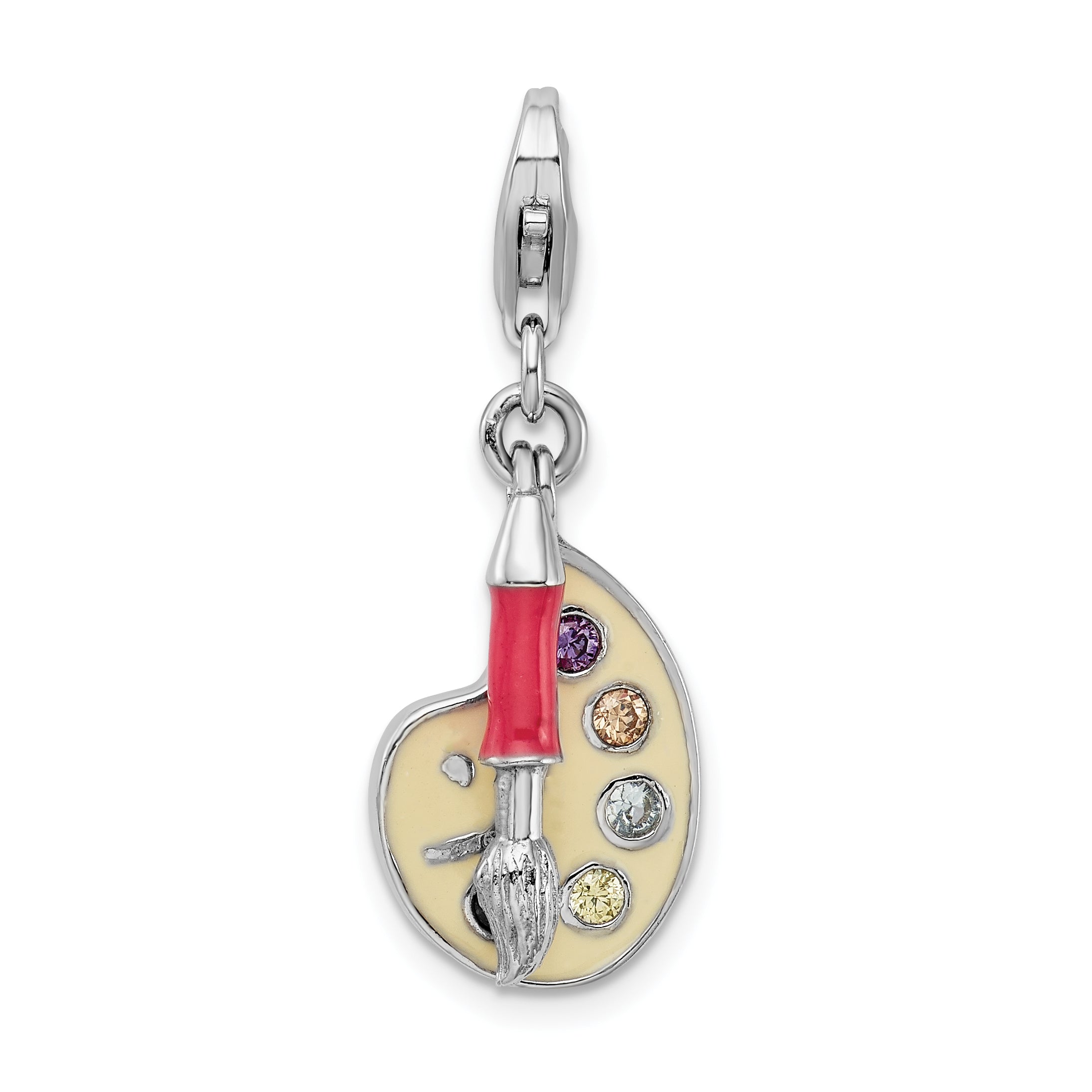 Amore La Vita Sterling Silver Rhodium-plated Polished 3-D CZ Enameled Artist Palette Charm with Fancy Lobster Clasp Main image