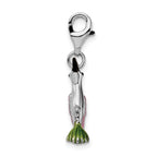 Amore La Vita Sterling Silver Rhodium-plated Polished 3-D Enameled Hummingbird Charm with Fancy Lobster Clasp