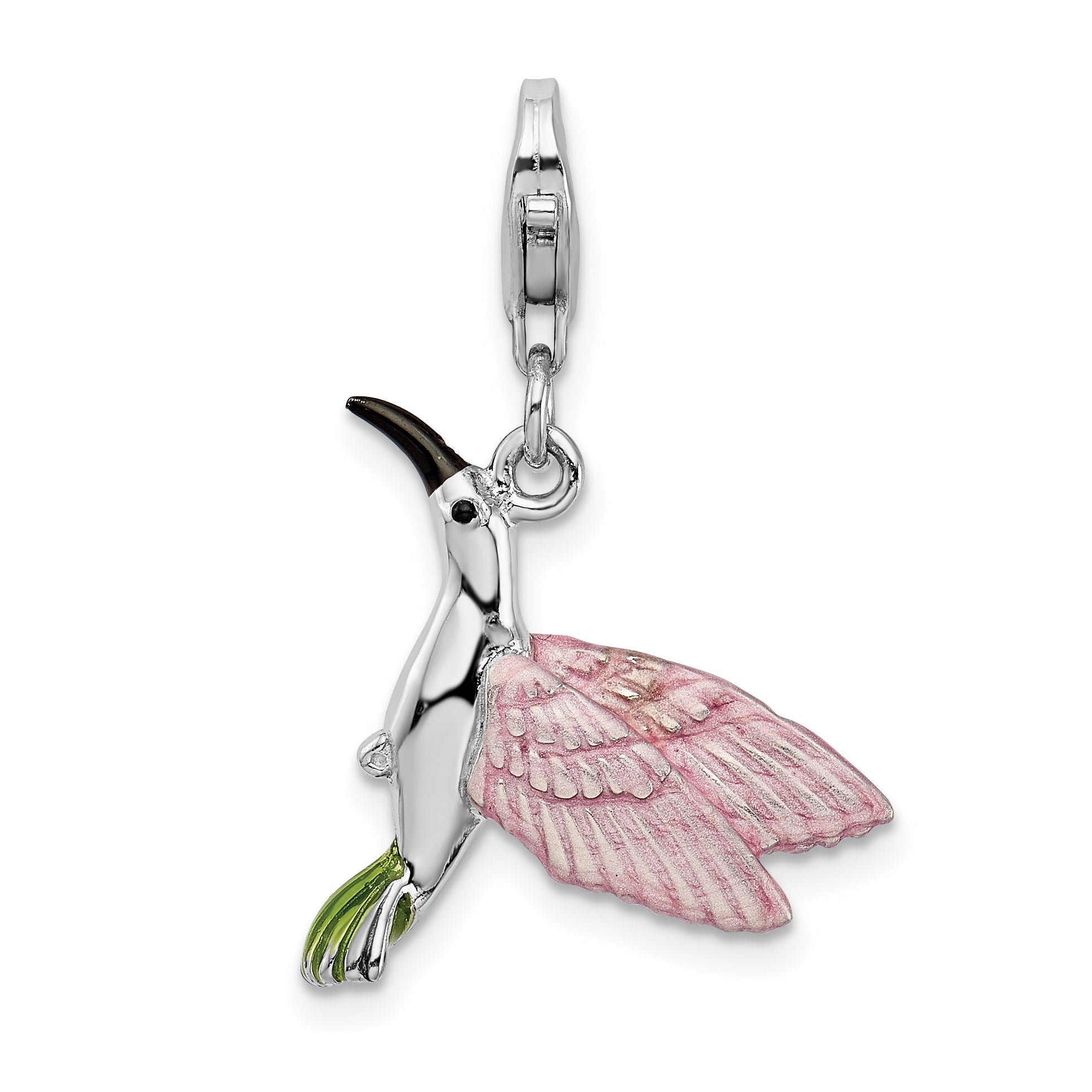 Amore La Vita Sterling Silver Rhodium-plated Polished 3-D Enameled Hummingbird Charm with Fancy Lobster Clasp Main image