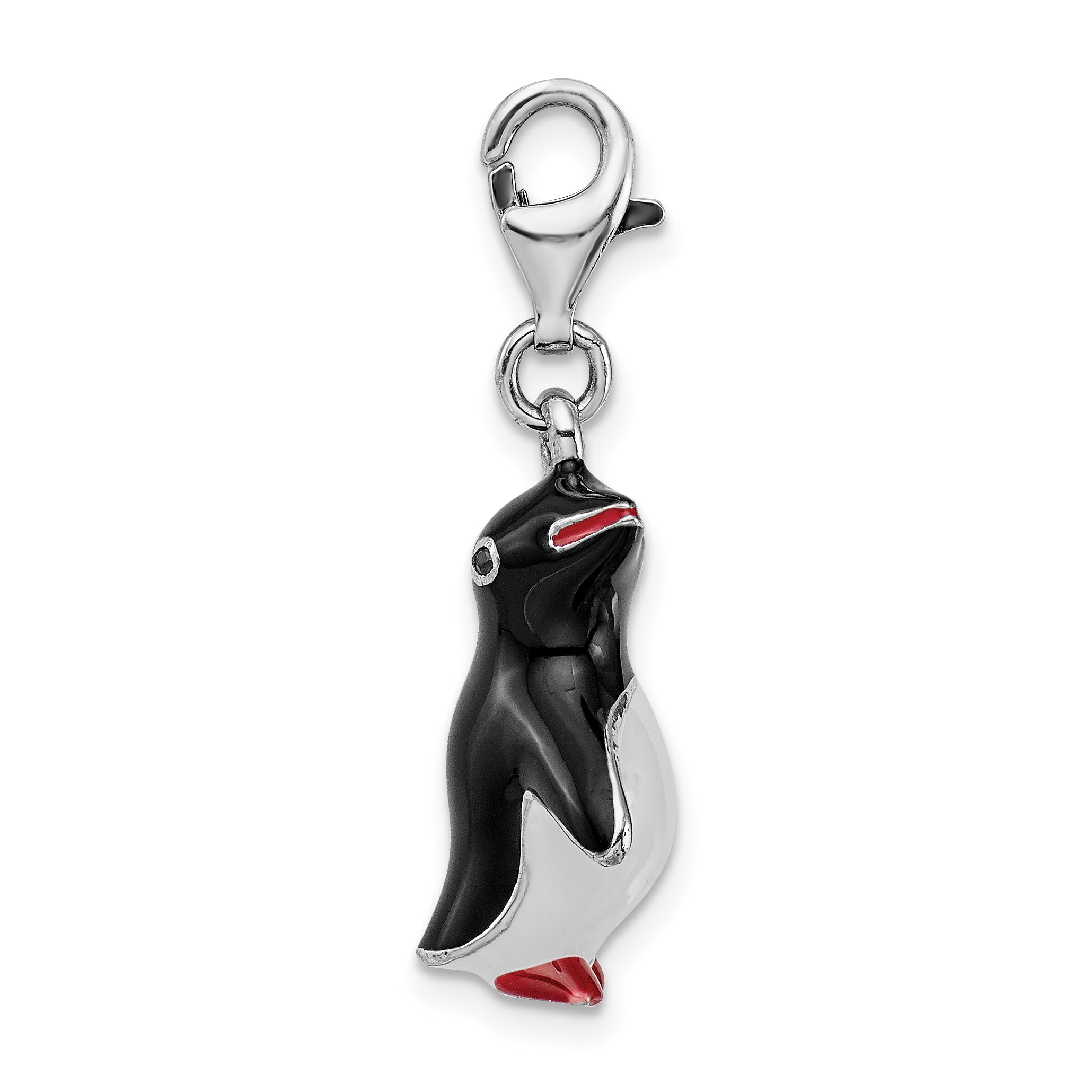 Amore La Vita Sterling Silver Rhodium-plated Polished 3-D Enameled Penguin Charm with Fancy Lobster Clasp Secondary image