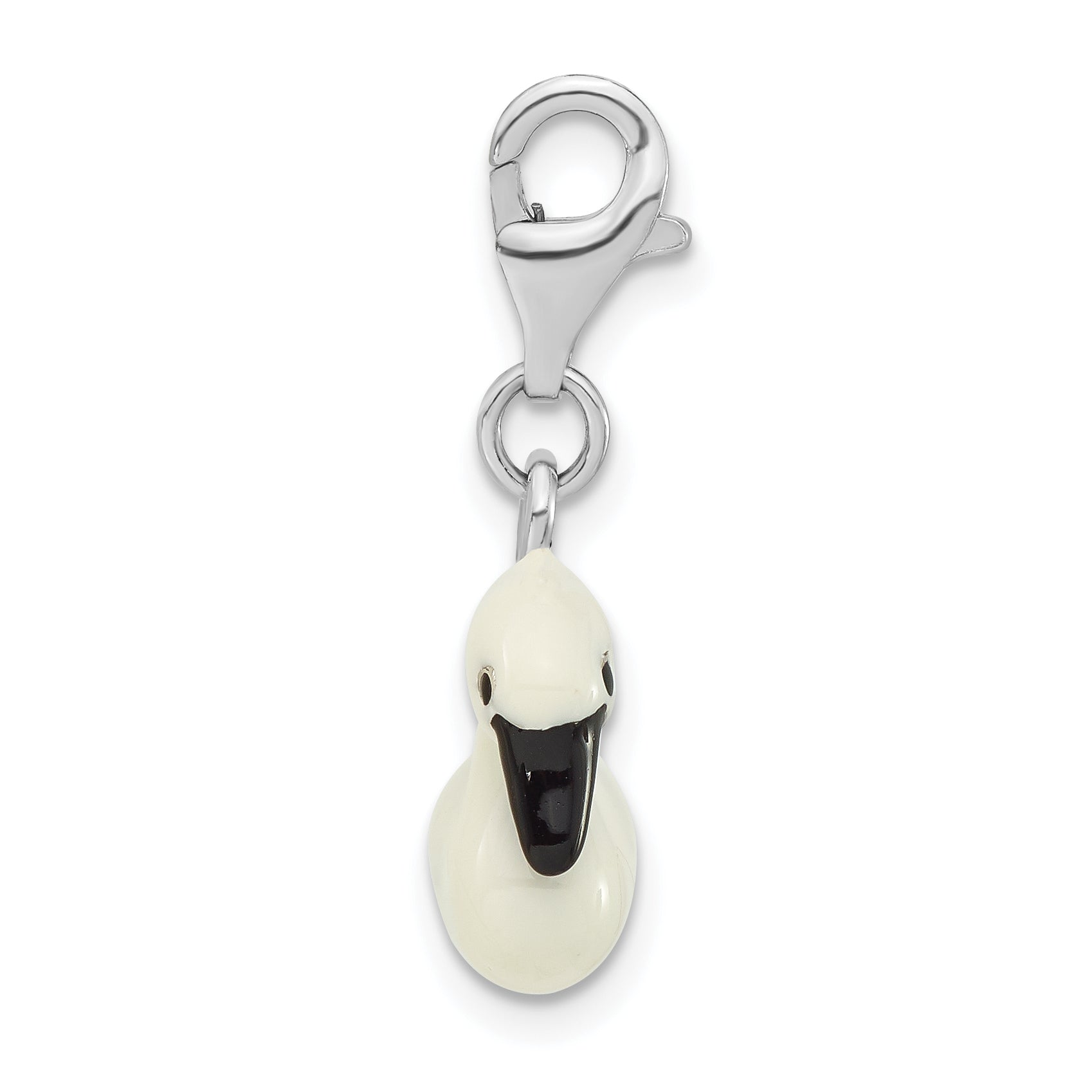Sterling Silver Enamel Swan w/Lobster Clasp Charm Secondary image