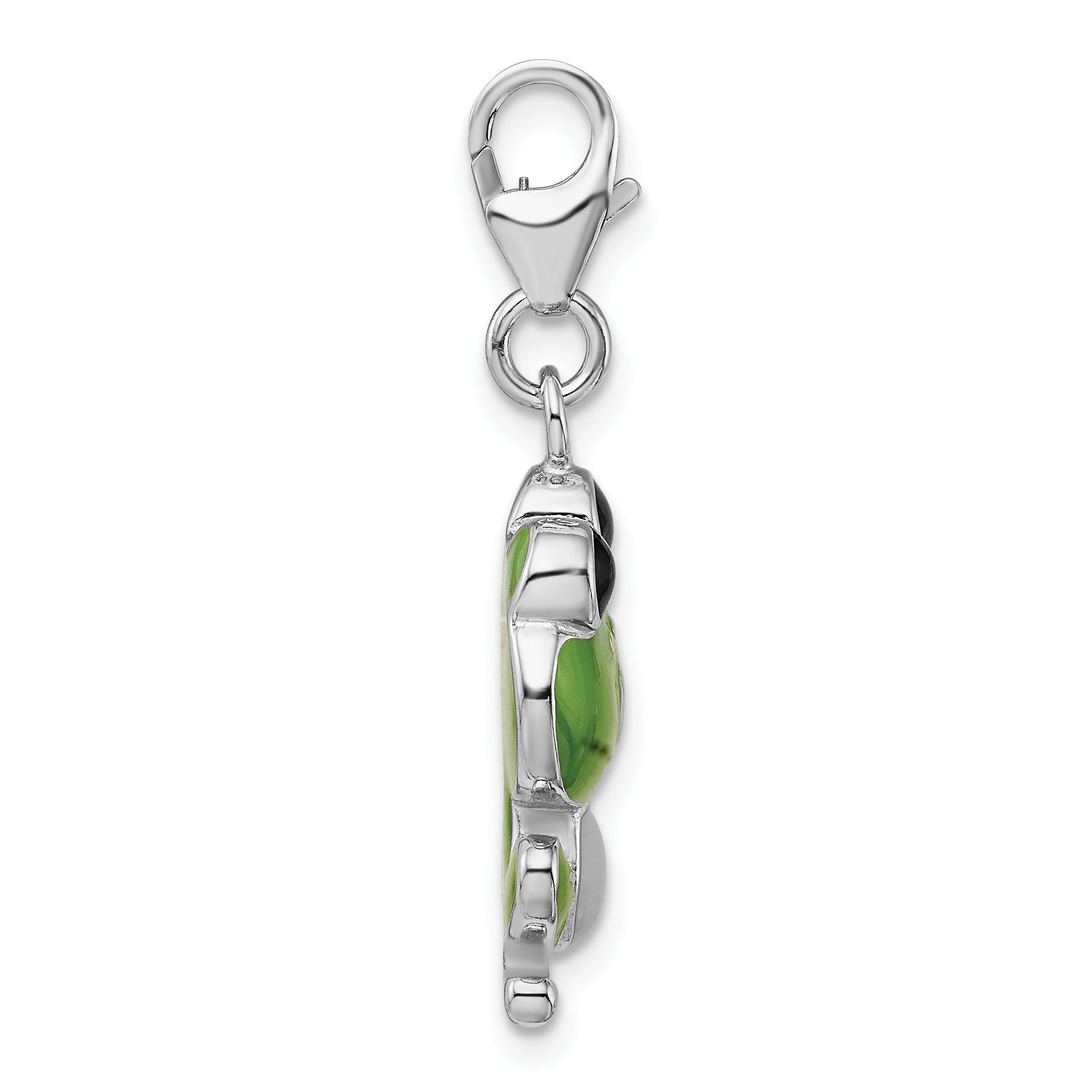 Amore La Vita Sterling Silver Rhodium-plated Polished Enameled Frog Charm with Fancy Lobster Clasp