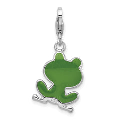 Amore La Vita Sterling Silver Rhodium-plated Polished Enameled Frog Charm with Fancy Lobster Clasp