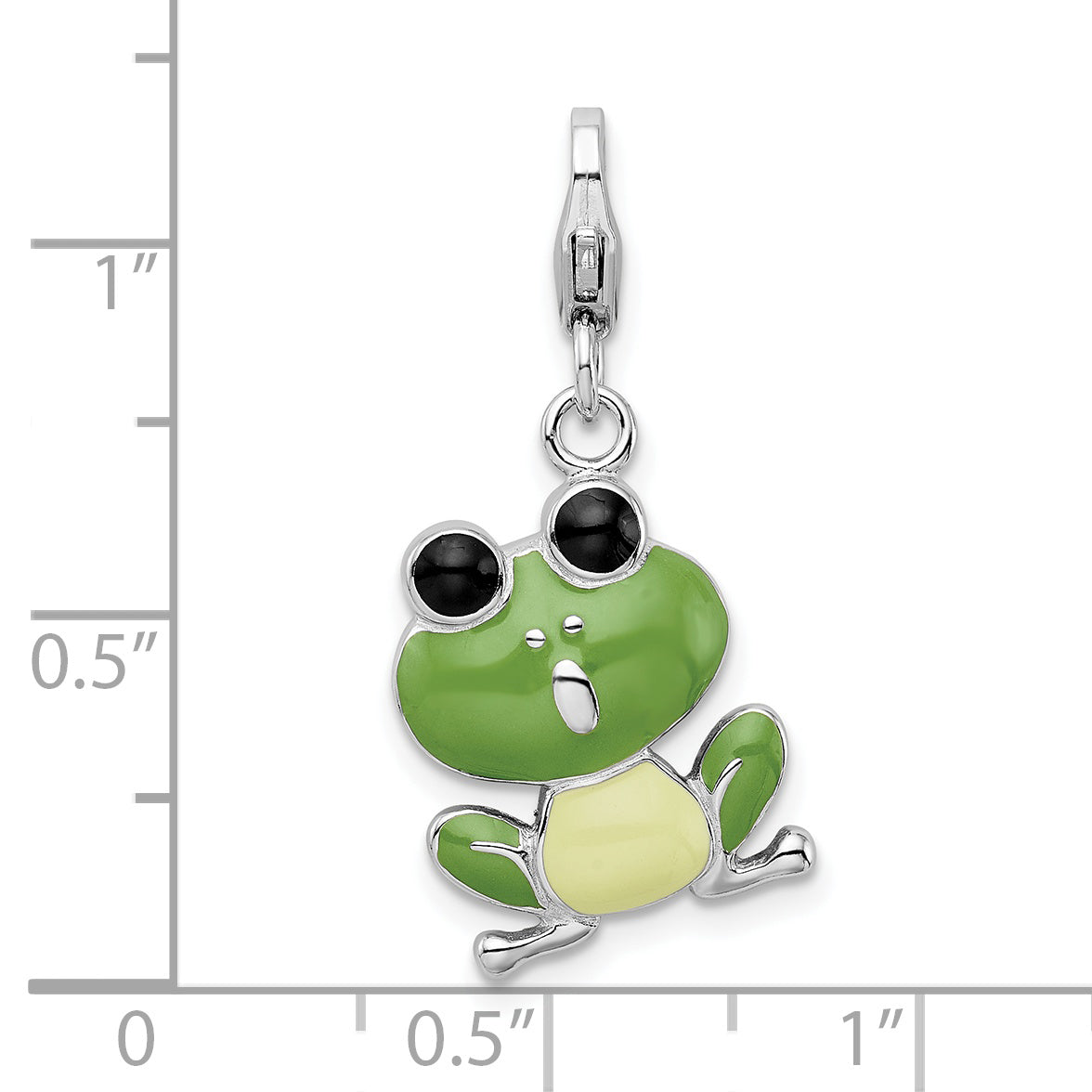 Amore La Vita Sterling Silver Rhodium-plated Polished Enameled Frog Charm with Fancy Lobster Clasp