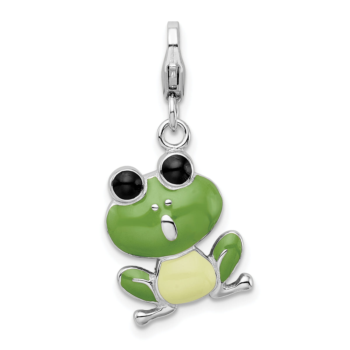 Amore La Vita Sterling Silver Rhodium-plated Polished Enameled Frog Charm with Fancy Lobster Clasp