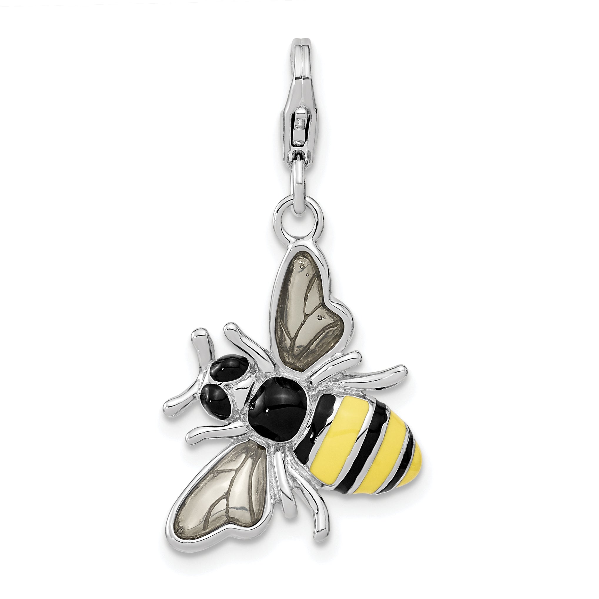 Amore La Vita Sterling Silver Rhodium-plated Polished Enameled 3-D Bubble Bee Charm with Fancy Lobster Clasp Main image