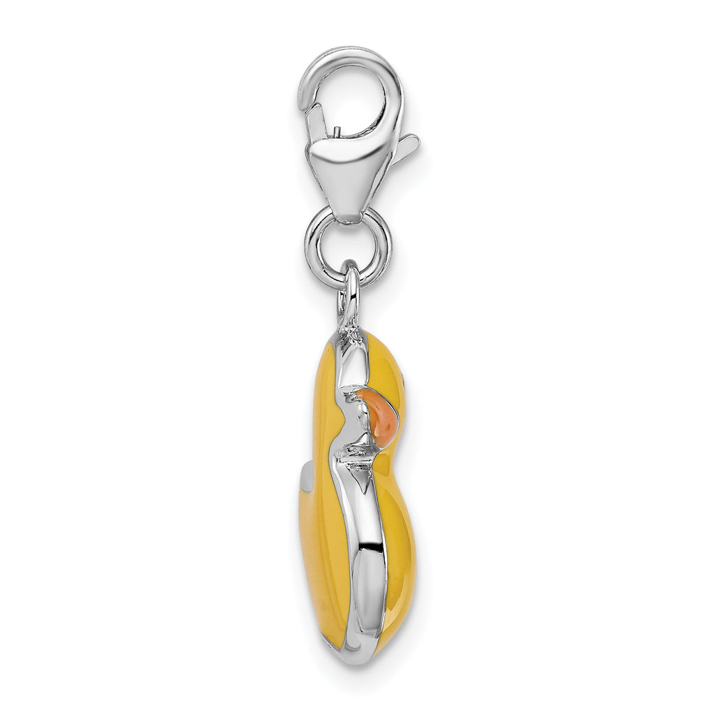 Amore La Vita Sterling Silver Rhodium-plated Polished Enameled 3-D Duck Charm with Fancy Lobster Clasp
