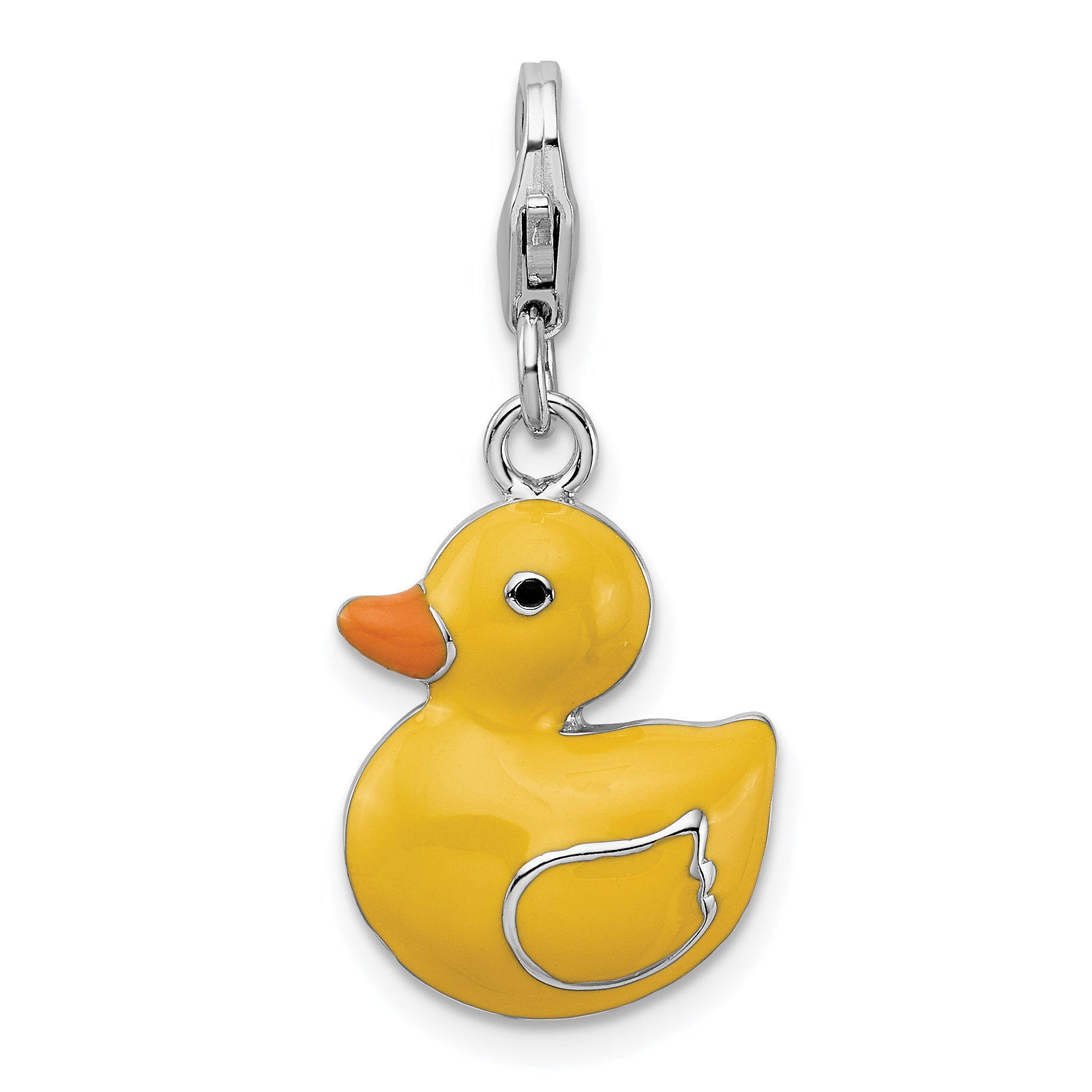 Amore La Vita Sterling Silver Rhodium-plated Polished Enameled 3-D Duck Charm with Fancy Lobster Clasp Main image