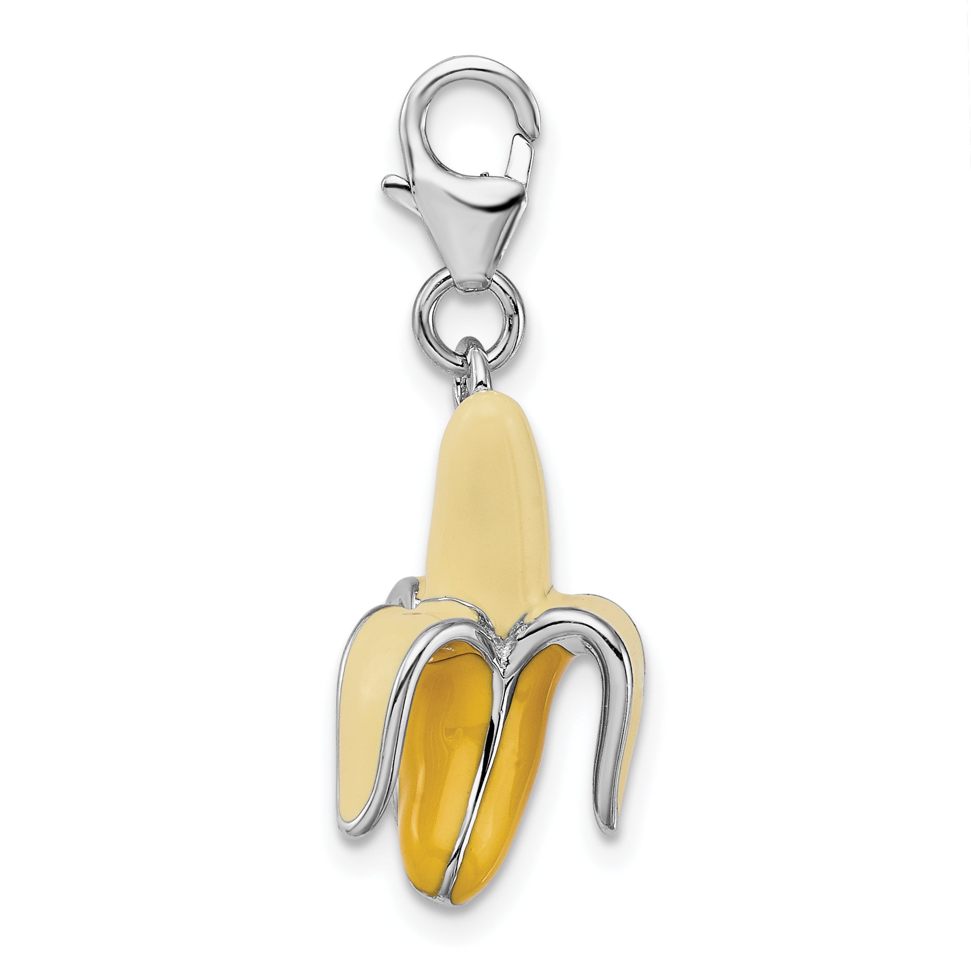 Amore La Vita Sterling Silver Rhodium-plated Polished 3-D Enameled Peeled Banana Charm with Fancy Lobster Clasp Secondary image