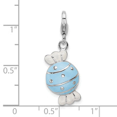 Amore La Vita Sterling Silver Rhodium-plated Polished Enameled Piece of Candy in Wrapper Charm with Fancy Lobster Clasp