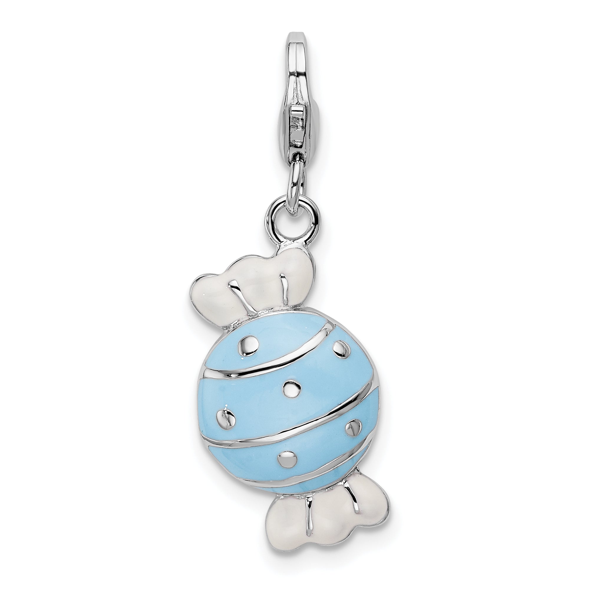 Amore La Vita Sterling Silver Rhodium-plated Polished Enameled Piece of Candy in Wrapper Charm with Fancy Lobster Clasp
