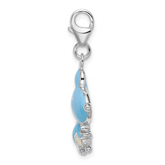 Amore La Vita Sterling Silver Rhodium-plated Polished 3-D Enameled Mouse Charm with Fancy Lobster Clasp