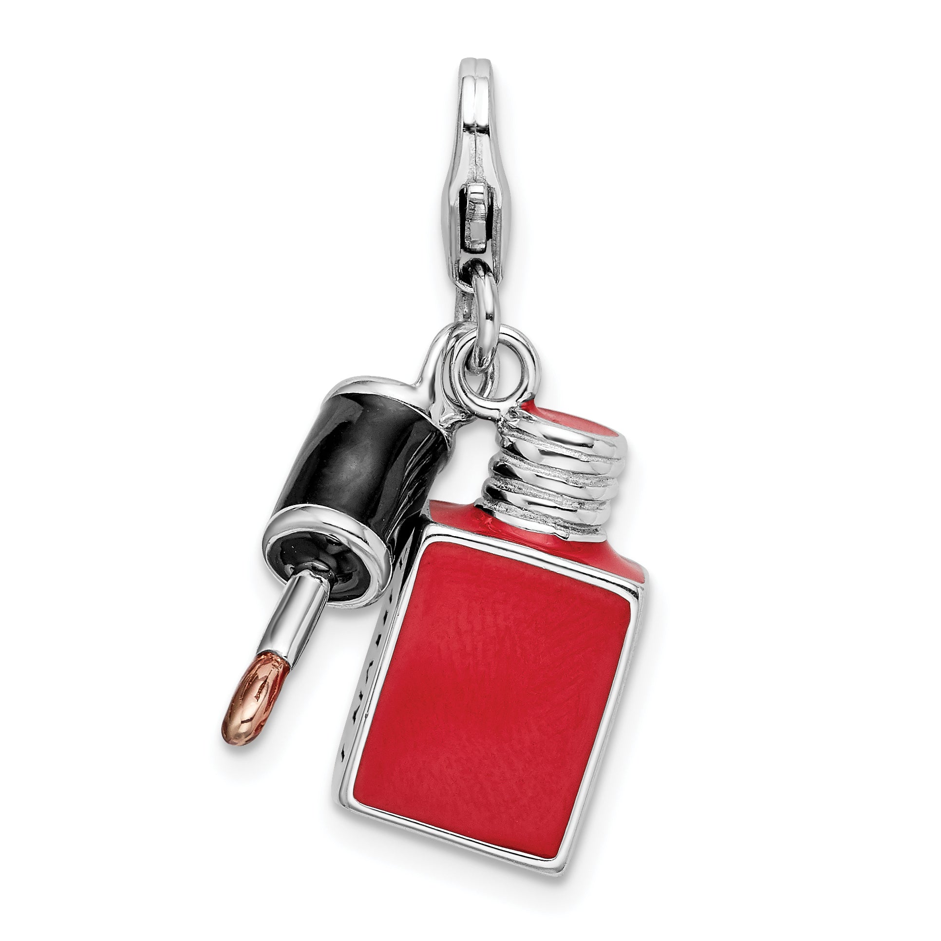 Amore La Vita Sterling Silver Rhodium-plated Polished 3-D Enameled Fingernail Polish Charm with Fancy Lobster Clasp Main image
