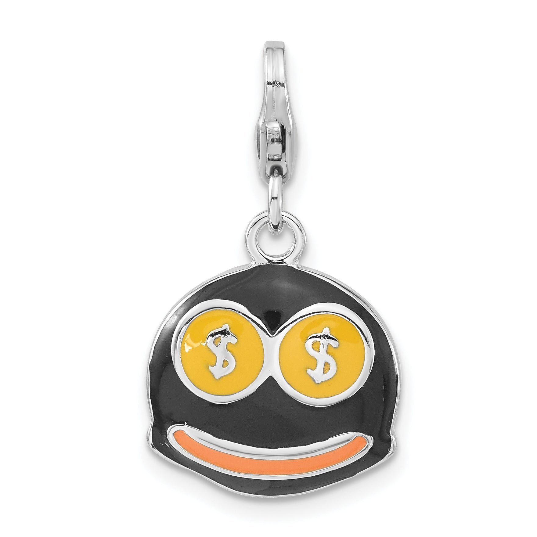 Sterling Silver Enameled 3-D Money Face w/Lobster Clasp Charm Main image