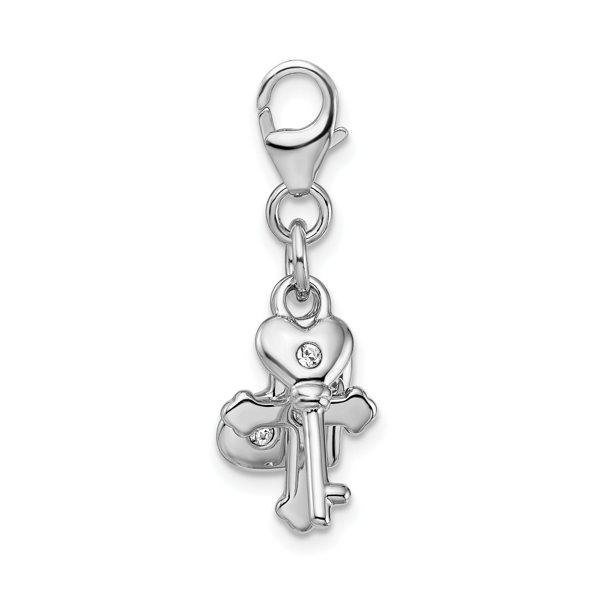 Amore La Vita Sterling Silver Rhodium-plated Polished Heart Cross and Key with Crystal From Crystal Charm with Fancy Lobster Clasp Secondary image