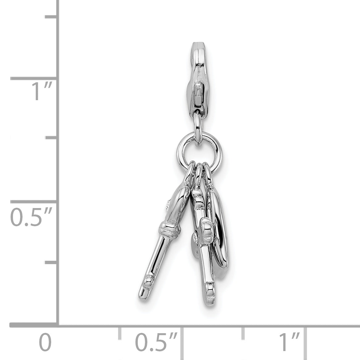 Amore La Vita Sterling Silver Rhodium-plated Polished Heart Cross and Key with Crystal From Crystal Charm with Fancy Lobster Clasp