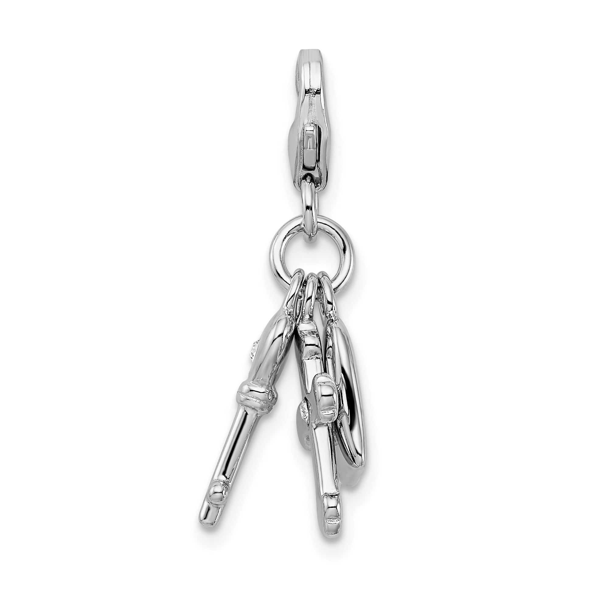 Amore La Vita Sterling Silver Rhodium-plated Polished Heart Cross and Key with Crystal From Swarovski Charm with Fancy Lobster Clasp Main image