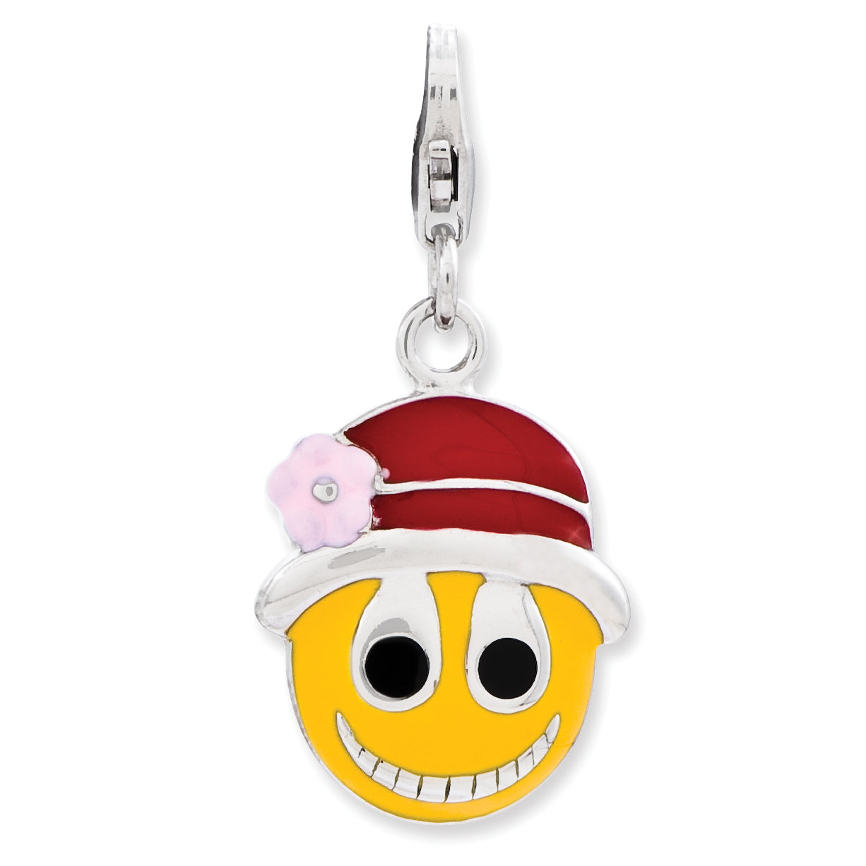 Sterling Silver Enameled Face w/Flower Hat w/Lobster Clasp Charm Main image