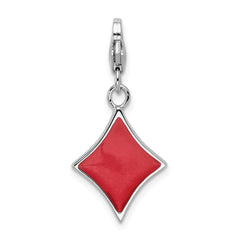 Sterling Silver Enameled 3-D Diamond w/Lobster Clasp Charm