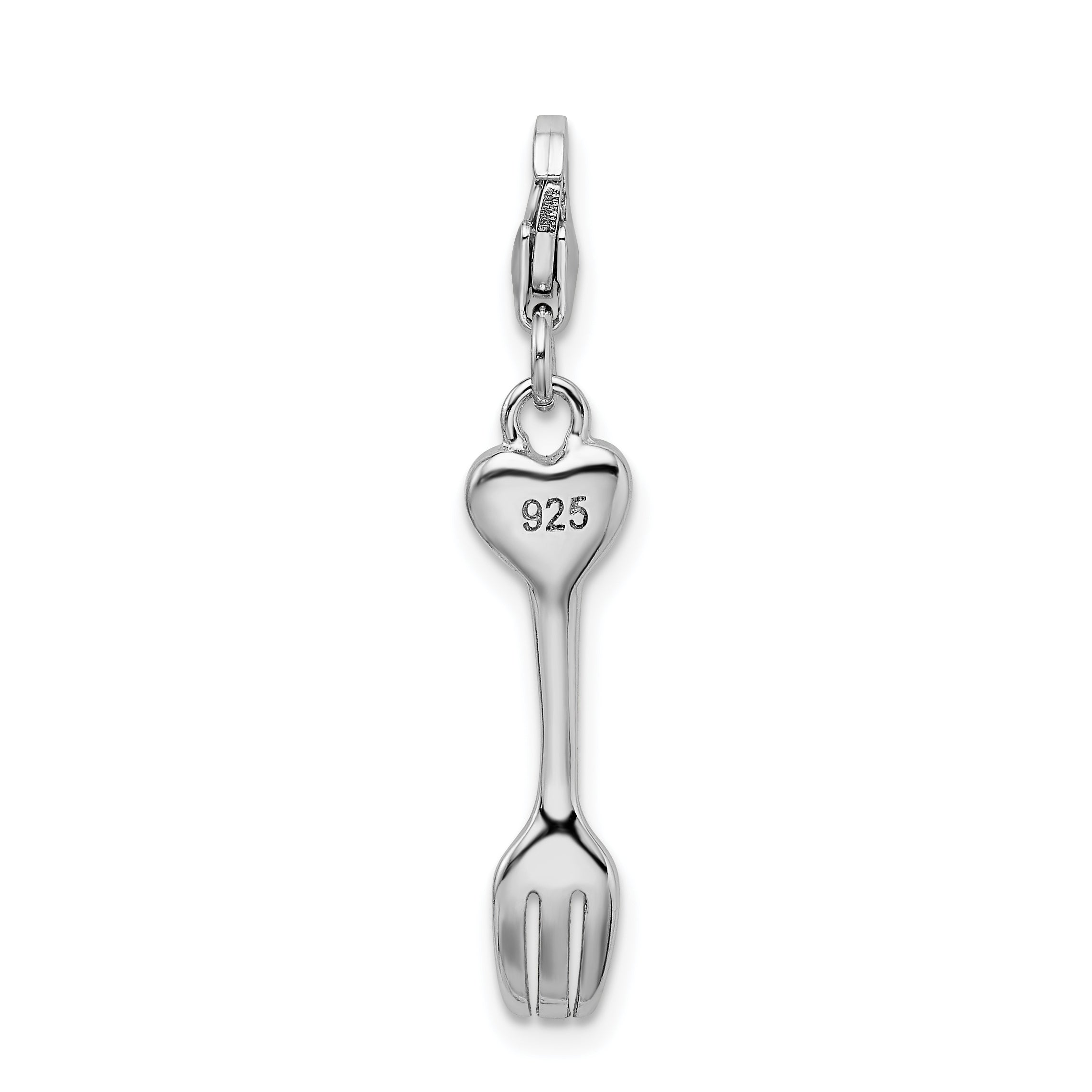 Sterling Silver RH 3-D Flower Heart Fork With Lobster Clasp Charm