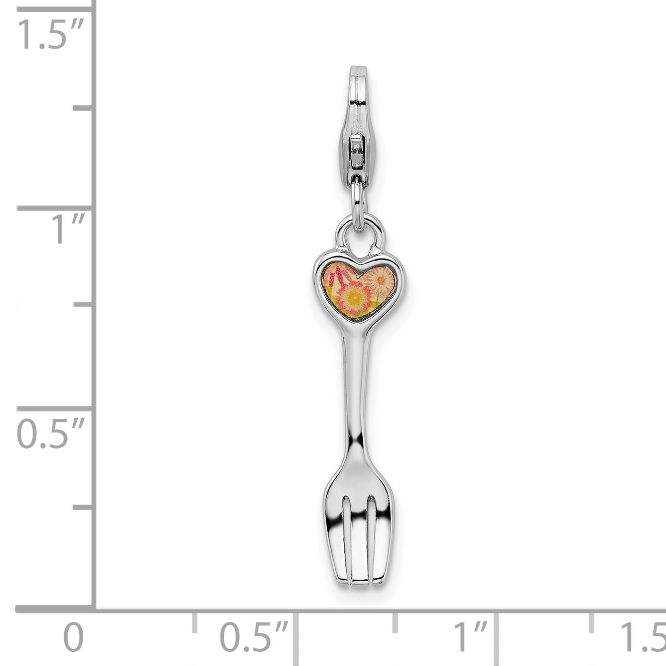 Sterling Silver RH 3-D Flower Heart Fork With Lobster Clasp Charm