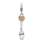 Sterling Silver RH 3-D Flower Heart Fork w/Lobster Clasp Charm