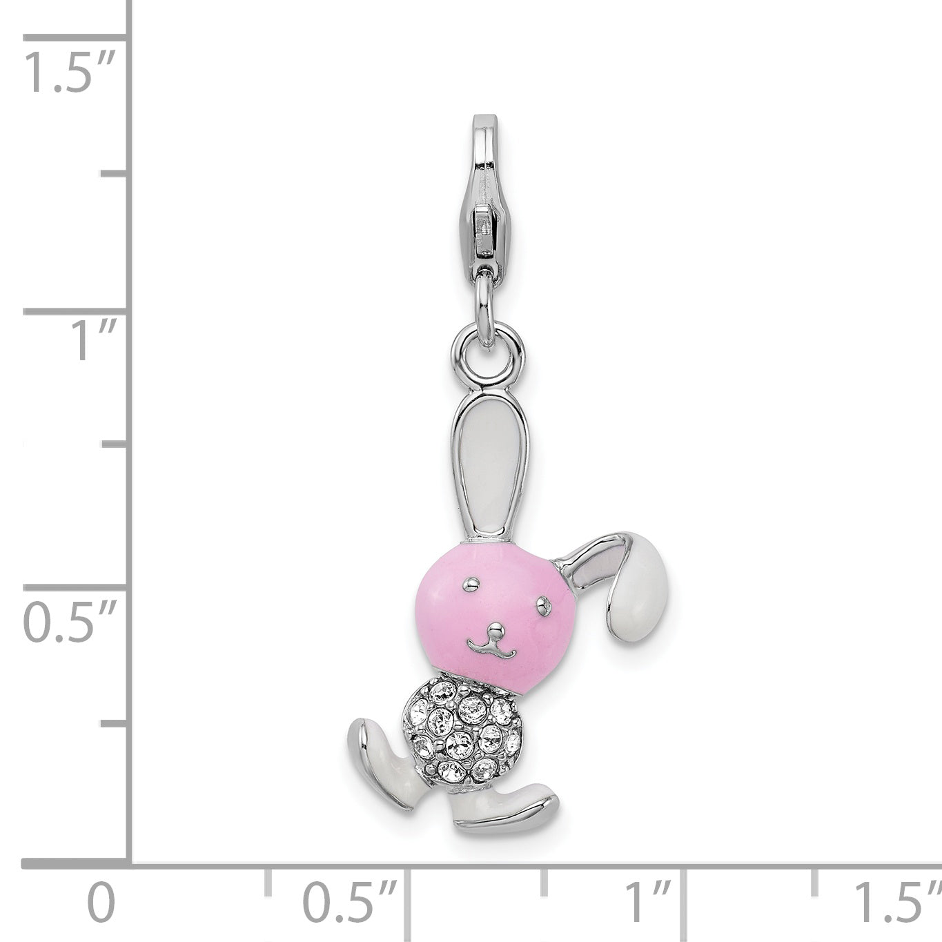 Amore La Vita Sterling Silver Rhodium-plated Polished 3-D Enameled Bunny Charm with Fancy Lobster Clasp
