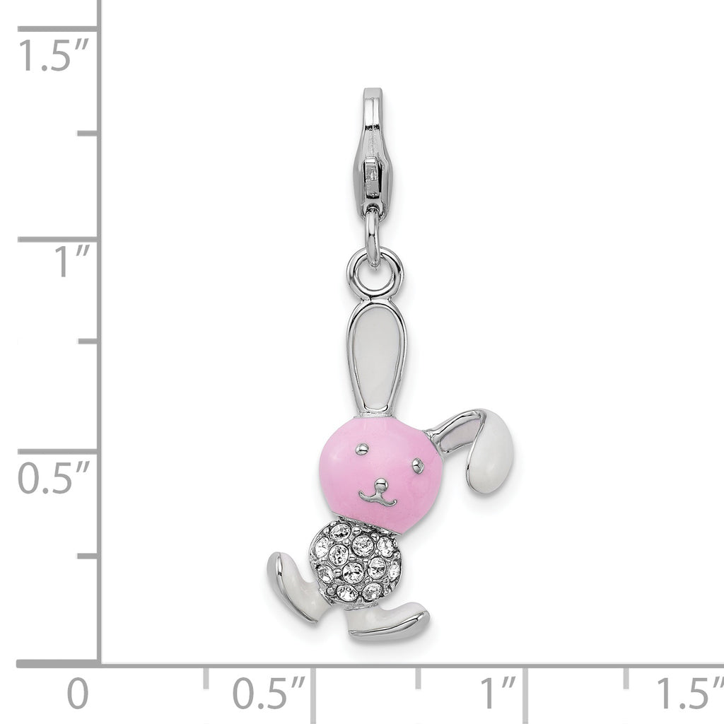 Amore La Vita Sterling Silver Rhodium-plated Polished 3-D Enameled Bunny Charm with Fancy Lobster Clasp
