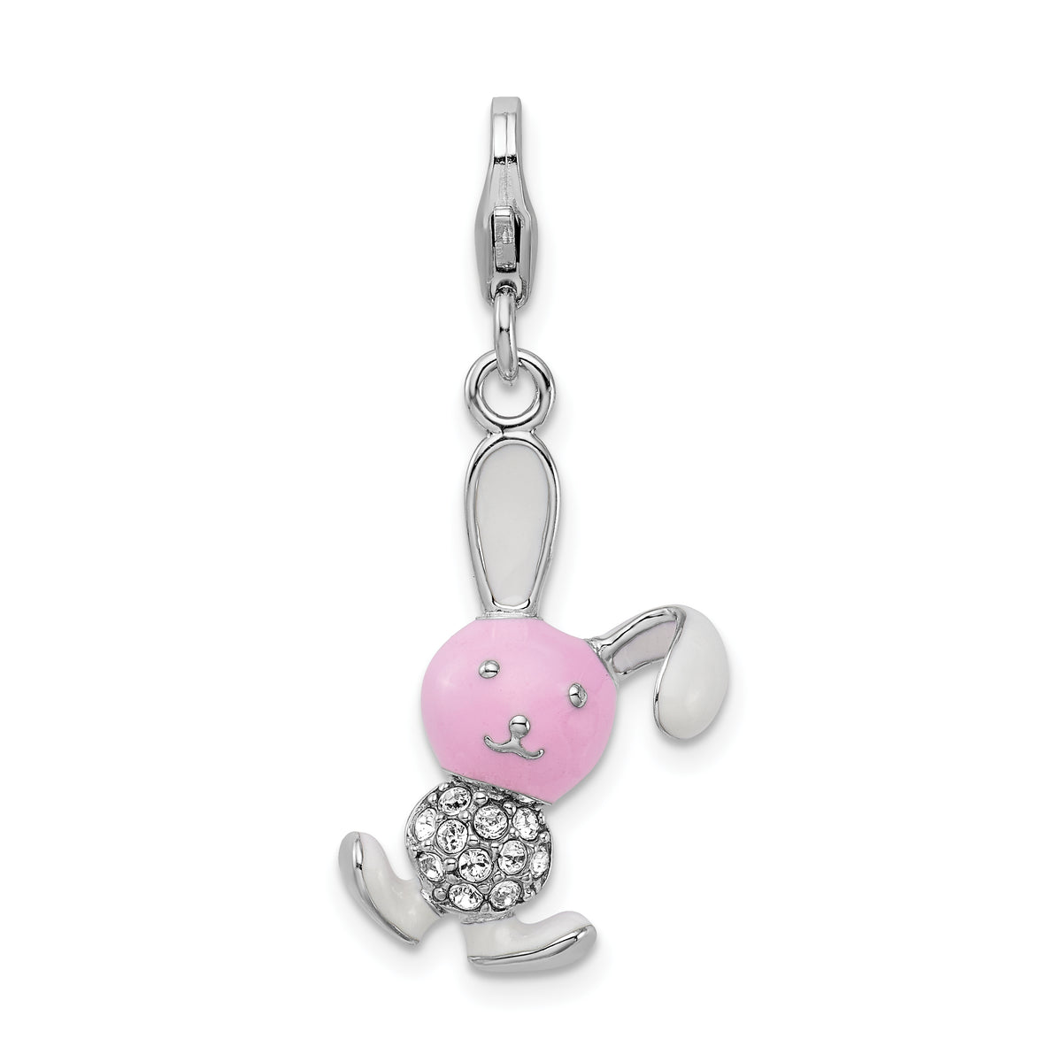 Amore La Vita Sterling Silver Rhodium-plated Polished 3-D Enameled Bunny Charm with Fancy Lobster Clasp