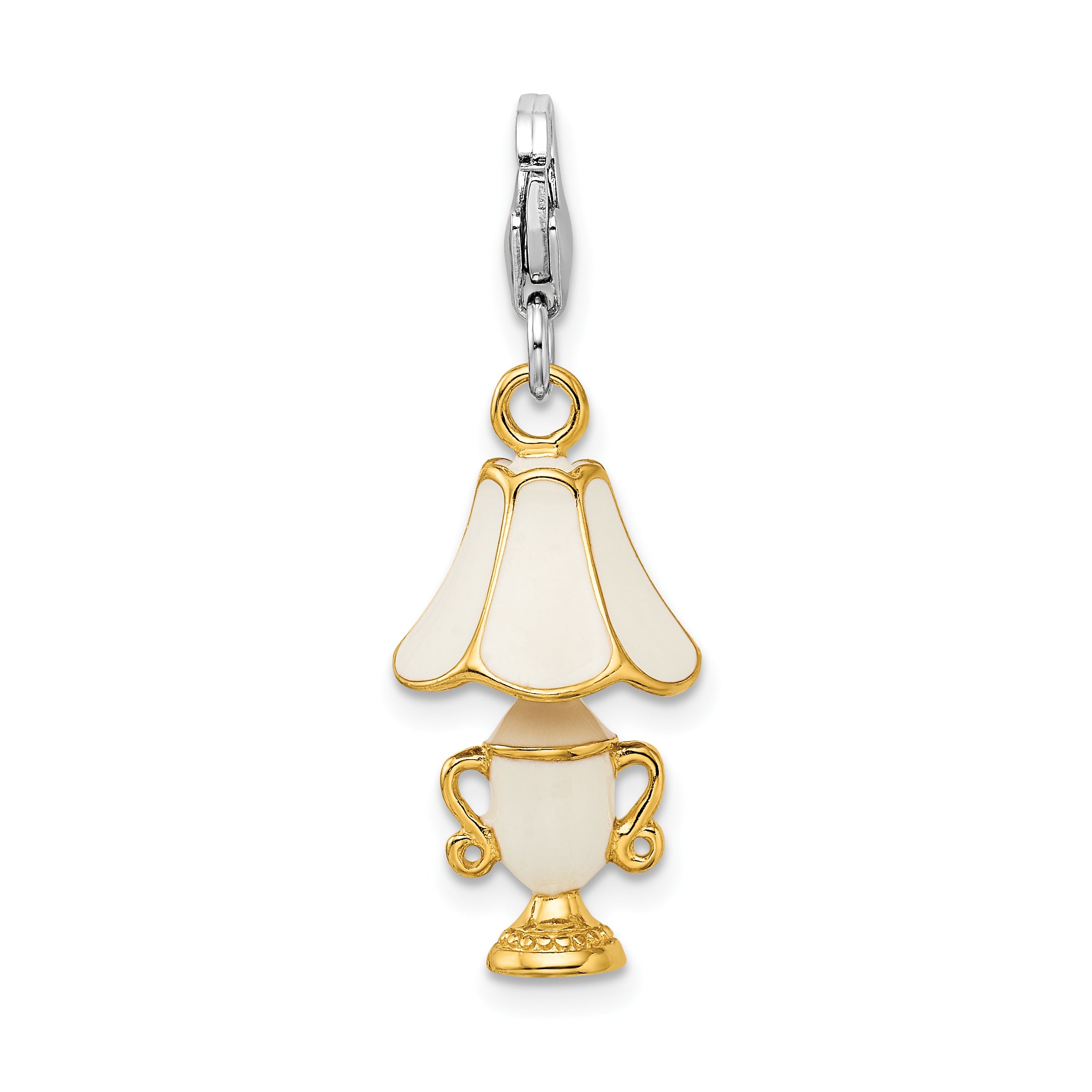 Sterling Silver Enameled 3-D Gold Plated Lamp w/Lobster Clasp Charm