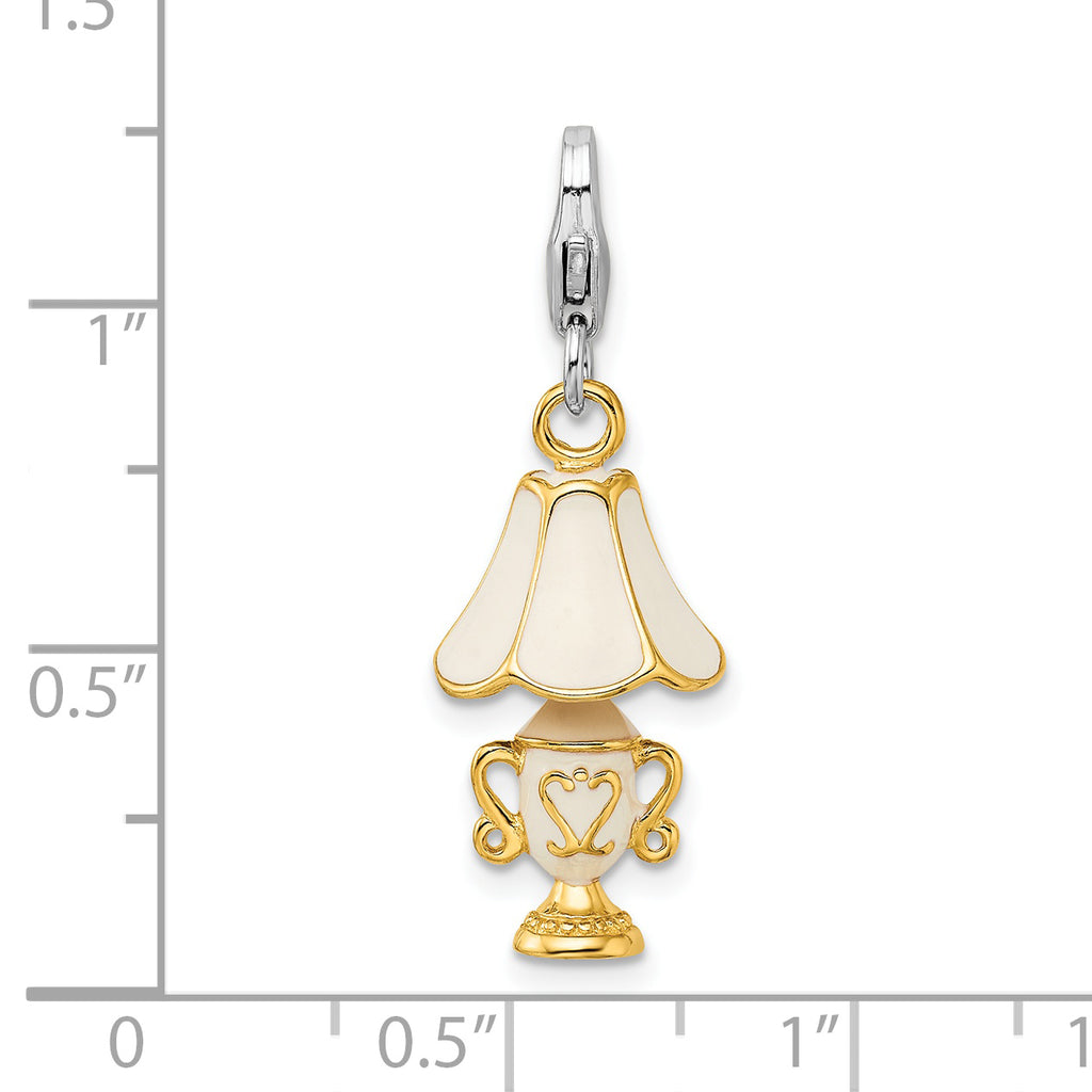 Sterling Silver Enameled 3-D Gold Plated Lamp w/Lobster Clasp Charm