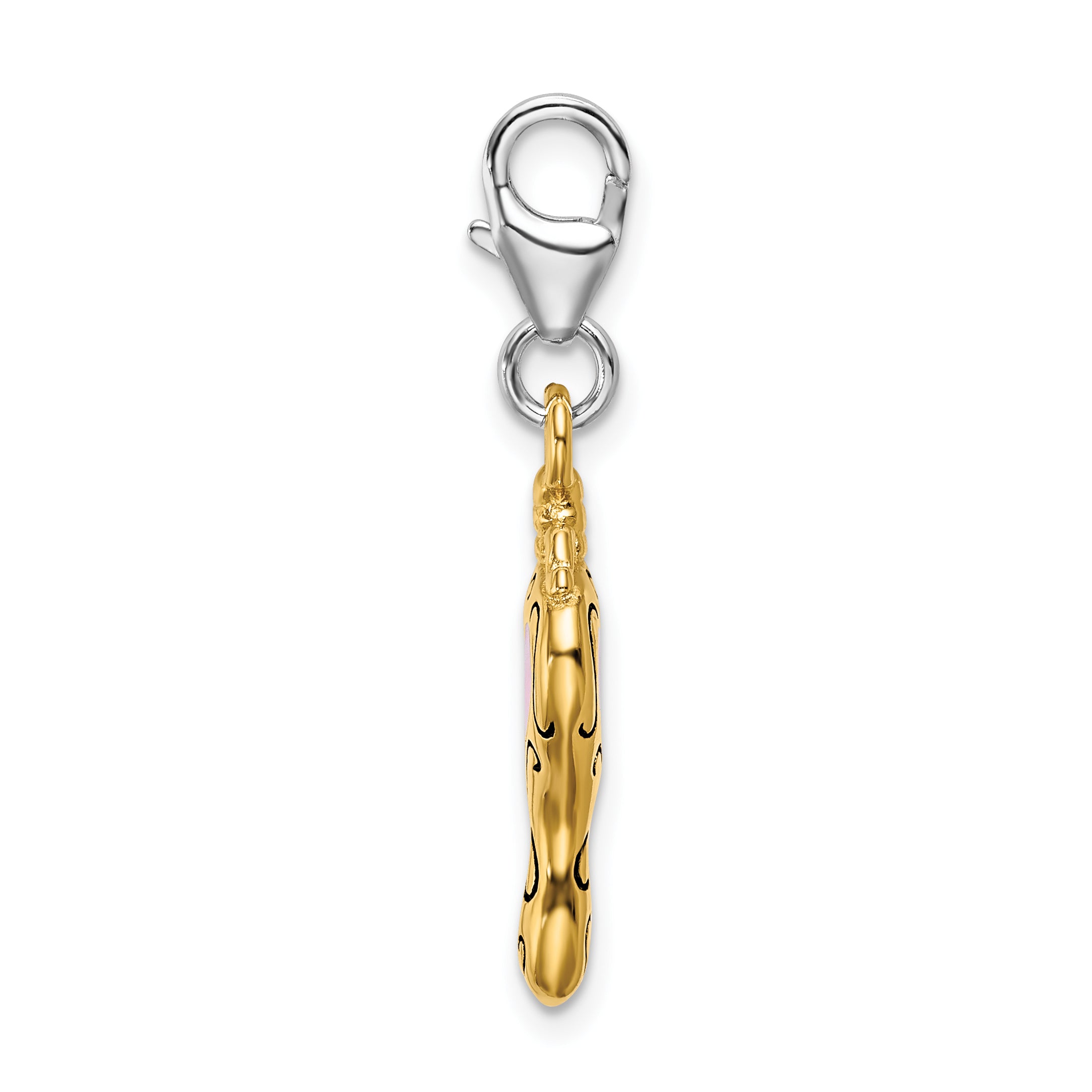 Sterling Silver Enameled 3-D Gold Plated Heart Mirror w/Lobster Clasp Charm Secondary image