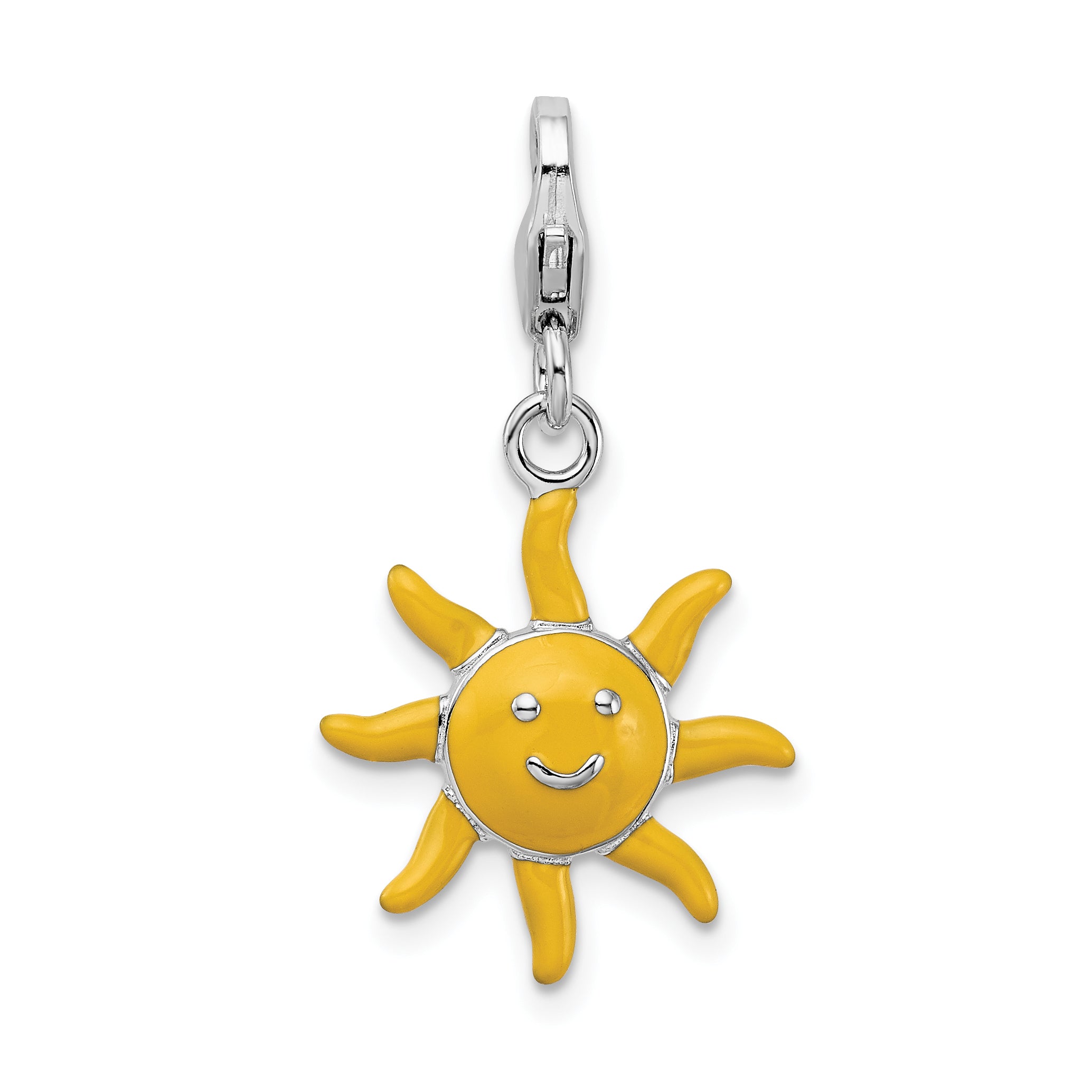 Amore La Vita Sterling Silver Rhodium-plated Polished 3-D Enameled Sunshine Charm with Fancy Lobster Clasp Main image