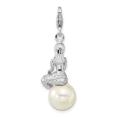 Amore La Vita Sterling Silver Rhodium-plated 3-D Mother of Pearl Mermaid Charm with Fancy Lobster Clasp