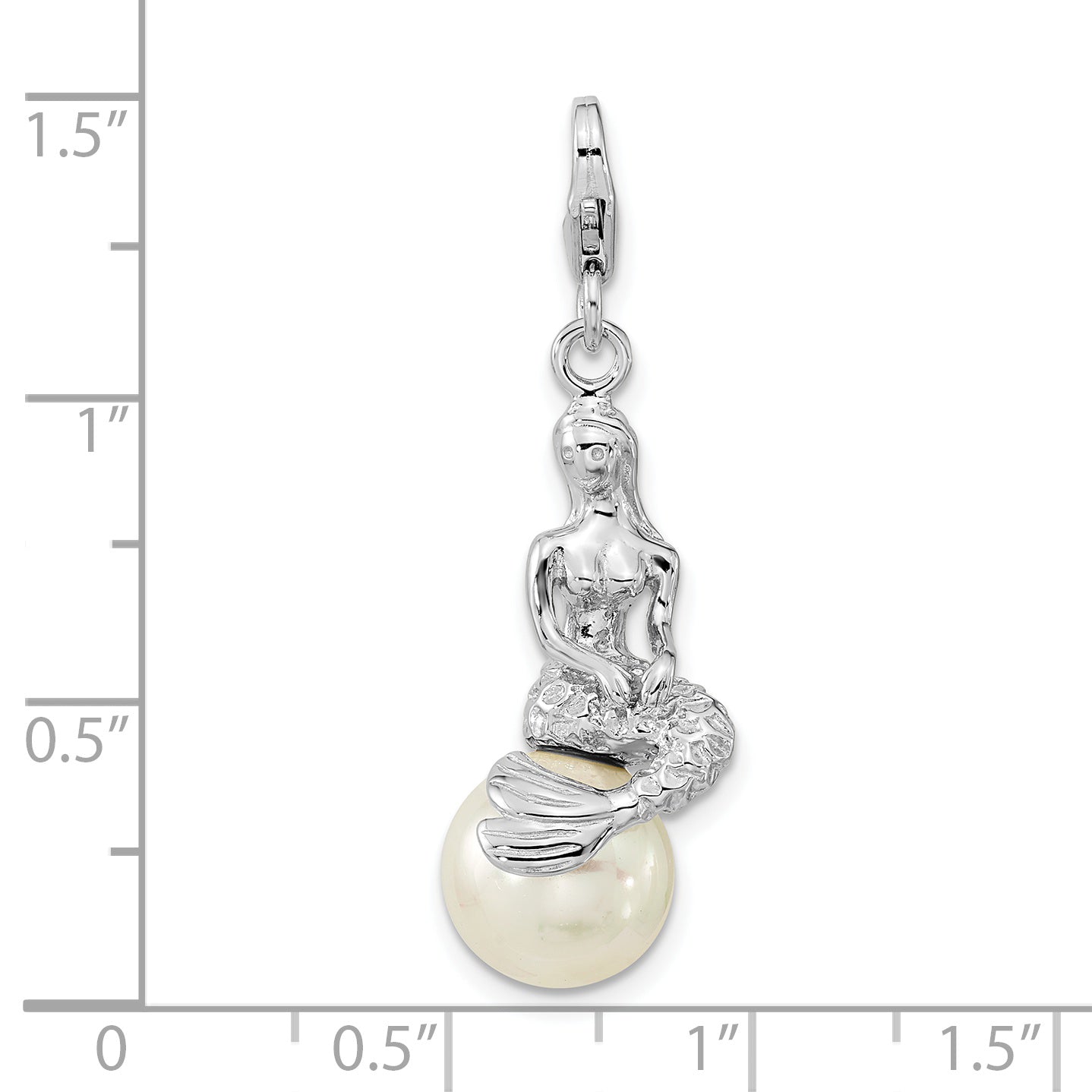 Amore La Vita Sterling Silver Rhodium-plated 3-D Mother of Pearl Mermaid Charm with Fancy Lobster Clasp