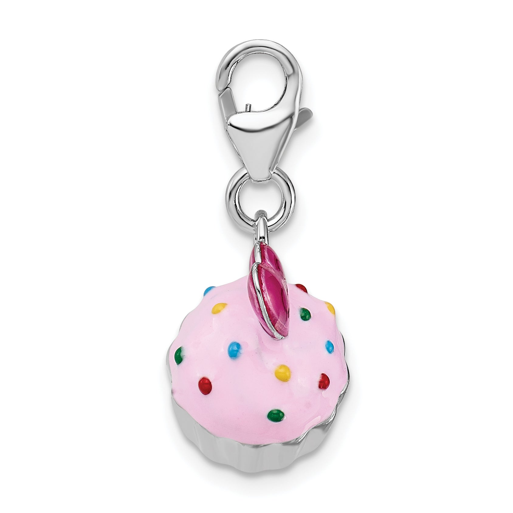 Amore La Vita Sterling Silver Rhodium-plated Polished 3-D Enameled Cupcake and Heart Charm with Fancy Lobster Clasp Secondary image