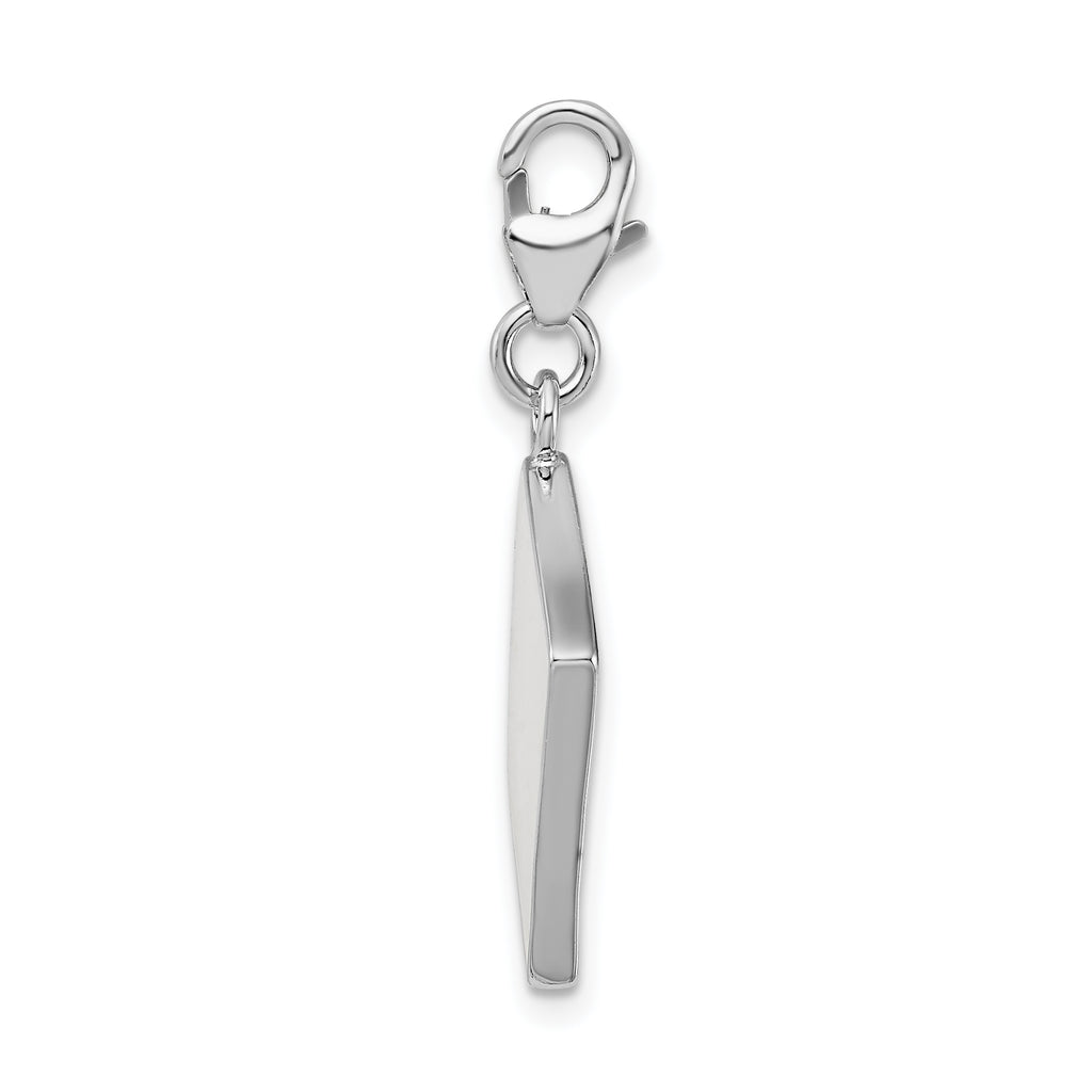 Amore La Vita Sterling Silver Rhodium-plated Polished 3-D Enameled Crystal Ace Charm with Fancy Lobster Clasp