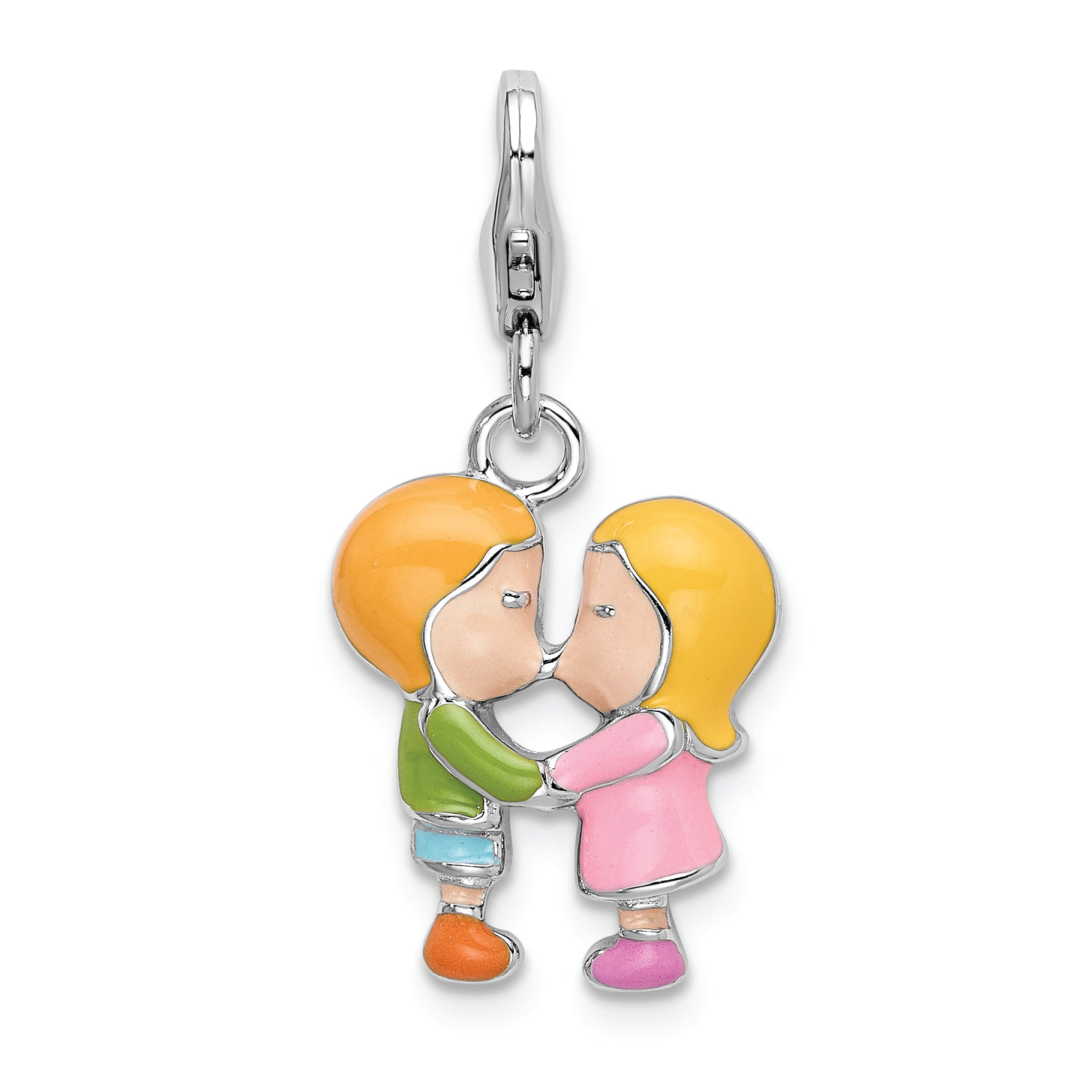 Amore La Vita Sterling Silver Rhodium-plated Polished Enameled Kissing Couple Charm with Fancy Lobster Clasp Main image