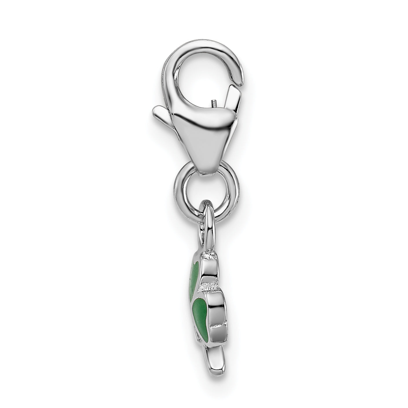 Amore La Vita Sterling Silver Rhodium-plated Polished 3-D Green Enameled Clover Charm with Fancy Lobster Clasp Secondary image