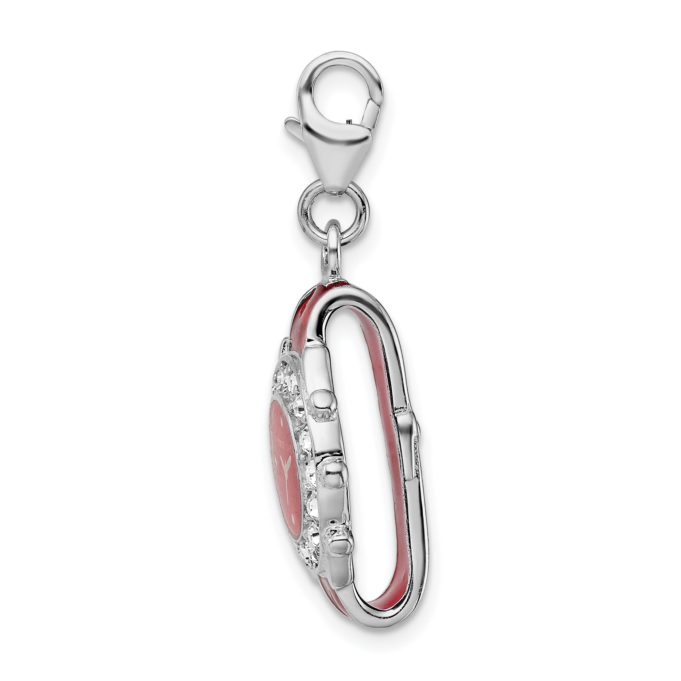 Amore La Vita Sterling Silver Rhodium-plated Polished 3-D Red Enameled Watch Charm with Fancy Lobster Clasp Secondary image